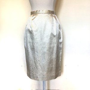 Vintage Gold Metallic Pattern Pencil Skirt S